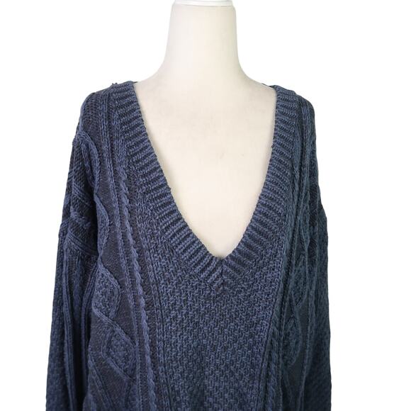 BDG Urban Outfitters Navy Blue and Black Marled Cable Knit Sweater L - Picture 2 of 6